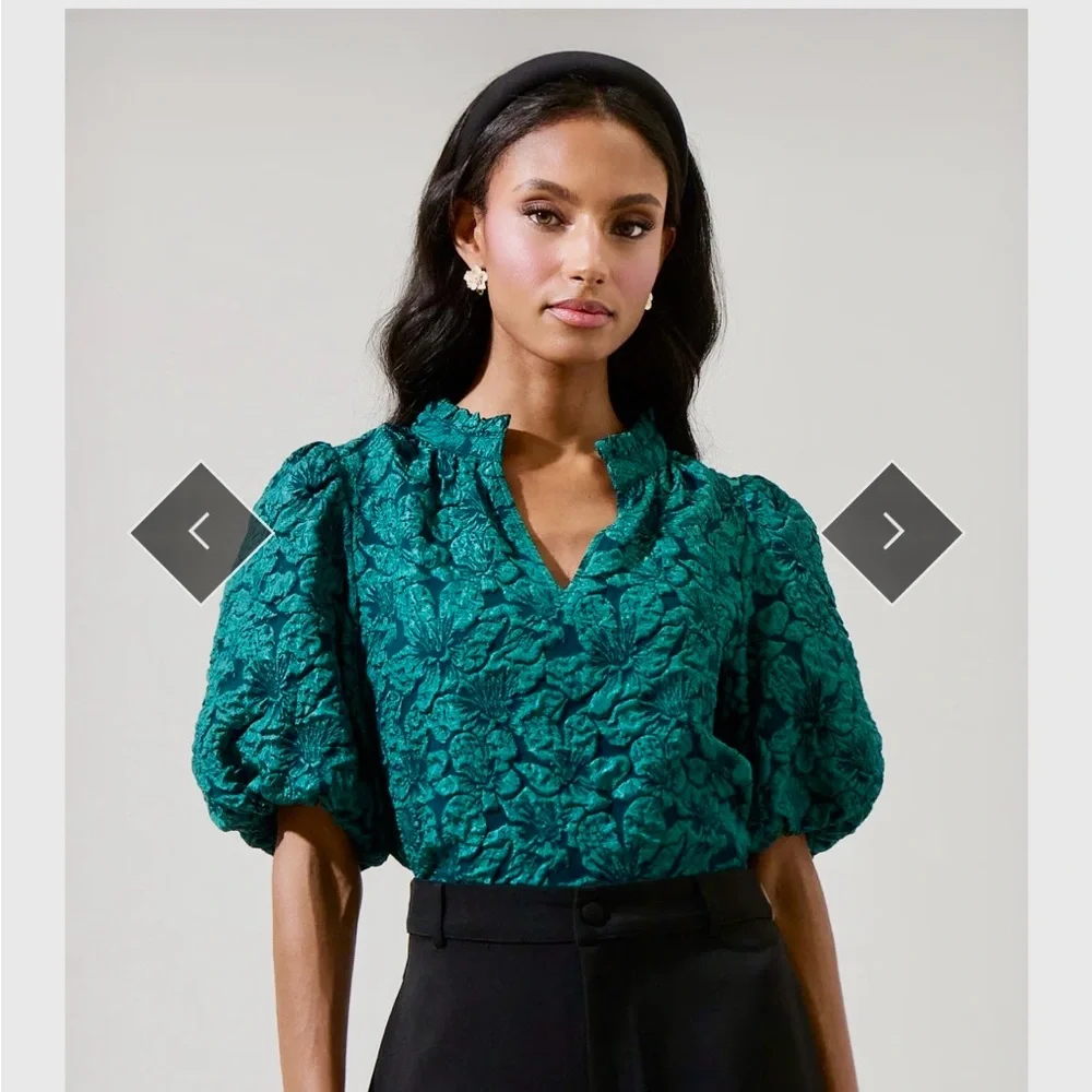Sugarlips Teal Textured Blouse - Picture 3 of 5